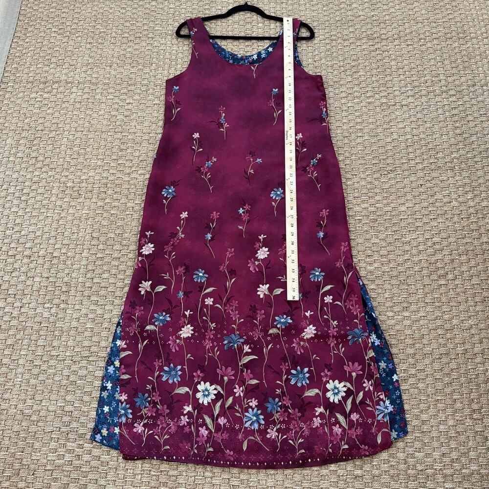 Women's Vintage 90s Reversible Floral Maroon & Blue Midi Dress - Picture 10 of 16